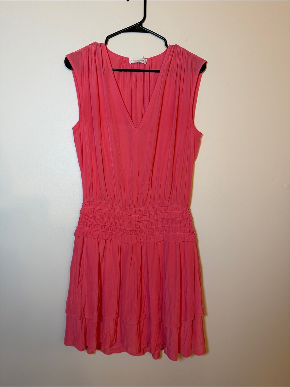 Ramy Brook Sleeveless V-Neck Coral-Pink Tiered Dress
